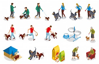 Dog ordinary life isometric icons Free Vector