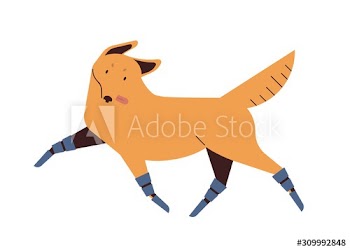 Dog with prosthetics legs flat vector illustration