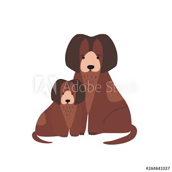 Dog with pup or whelp isolated on white background
