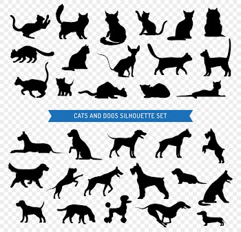 Dogs and cats black silhouette set Free Vector
