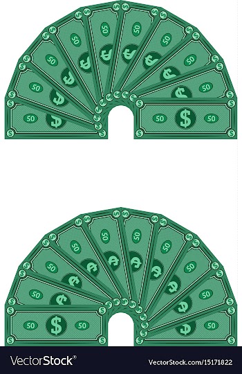 Dollars laid out in a semicircle money vector image