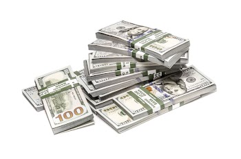 Dollars stack over white background