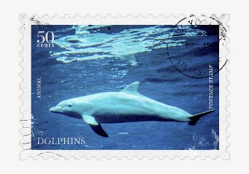 Dolphin postage stamp, animal collage | Free PSD - rawpixel