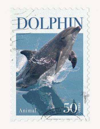 Dolphin postage stamp, animal collage | Free PSD - rawpixel