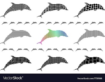 Dolphin silhouette mosaic set vector image