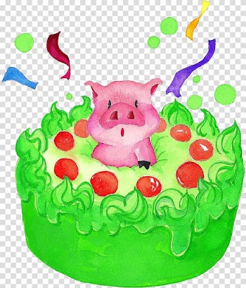 Domestic pig Birthday cake Watercolor painting Drawing, Birthday Cake transparent background PNG clipart