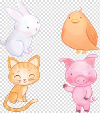 Domestic pig Watercolor painting Euclidean Animal, small rabbit and pig transparent background PNG clipart