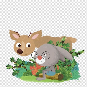 Domestic rabbit Little Gray Rabbit Cartoon Illustration, Small gray rabbit and deer transparent background PNG clipart
