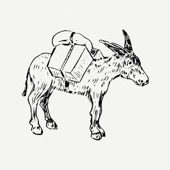 Donkey with luggage collage element, | Free PSD Illustration - rawpixel