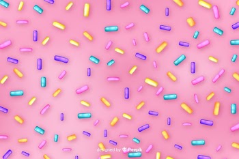 Donut pink glaze with colourful sprinkles Free Vector