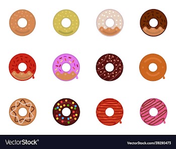 donuts icon set with a variety of flavors