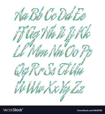 Doodle alphabet with abstract floral pattern vector image