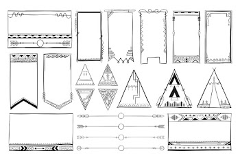 Doodle hand drawn psd ornamental bohemian style set