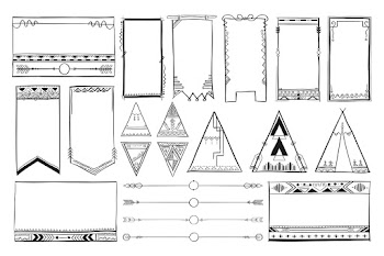 Doodle hand drawn vector ornamental bohemian style set