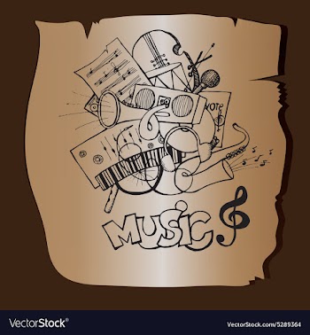 Doodle music on a brown background vector image