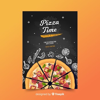 Doodle pizza poster template Free Vector