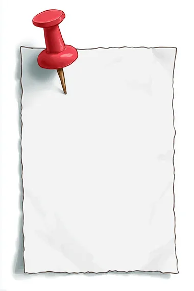 Doodle Style White Paper with Red Pushpin Clipart