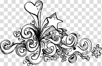 Doodle v , white and black heart and star doodle art transparent background PNG clipart