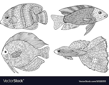 Doodle zentangle fish zen art coloring page for vector image