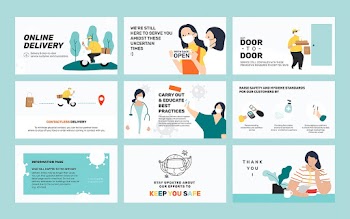 Door to door home delivery vector ppt slides set