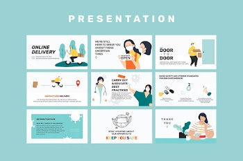 Door to door home delivery vector ppt slides set