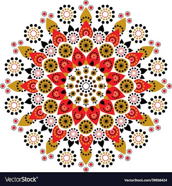 dot mandala flower in gold and red colors