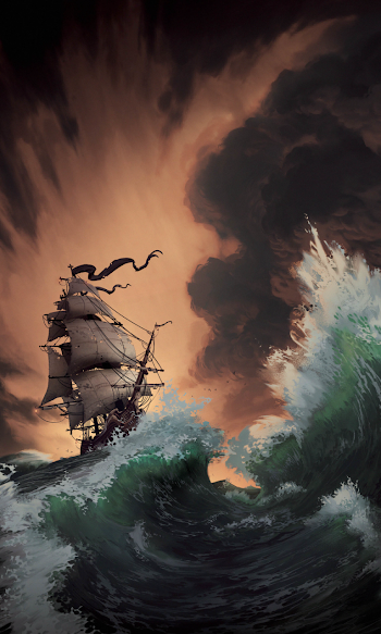 Download 768x1280 Ocean, Storm, Sailing Ship, Dark Clouds, Artwork ...