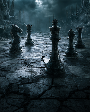 Dramatic Chessboard Landscape with Large Pieces