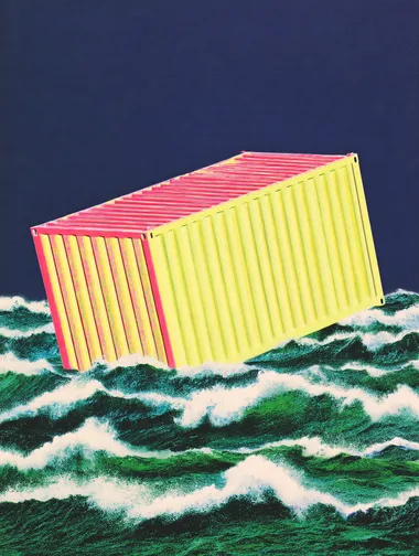 Dramatic Descent of a Cargo Container in Stormy Seas Dramatic Descent of a Cargo Container in Stormy Seas