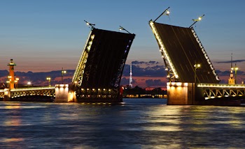 Drawbridge in St. Petersburg at night. Russia