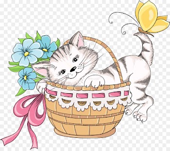 Drawing Basket Flower Clip art - Cartoon cat 