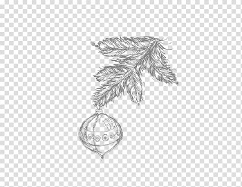 Drawing Christmas tree Line art, Hand painted sketch Christmas tree decoration ball transparent background PNG clipart