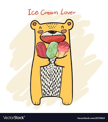 Drawing cute yellow bear having popsicle and ice vector image