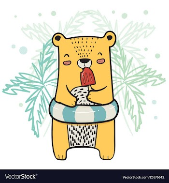 Drawing cute yellow bear with life ring having vector image
