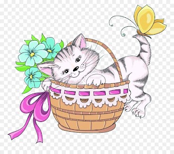 Drawing Flower Basket Illustration - Naughty little cat 