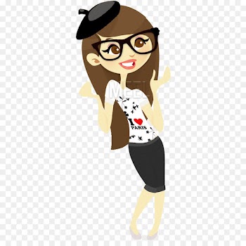 Drawing, Girl, Cartoon, Glasses PNG