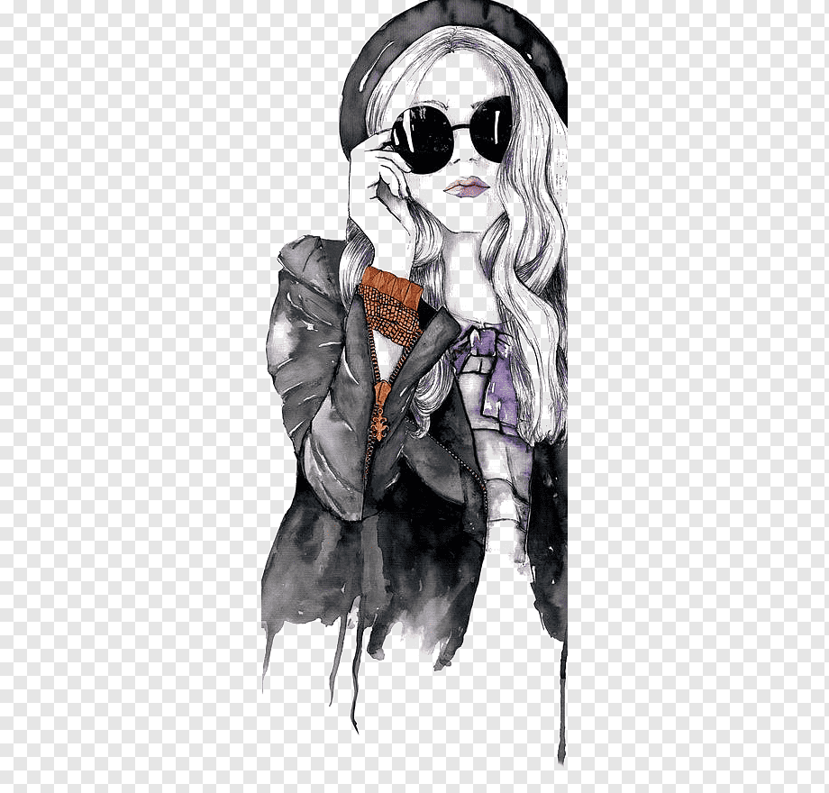 Drawing Girl Illustration, Fashion Girl, woman wearing sunglasses painting, watercolor Painting, fashion Girl, poster png