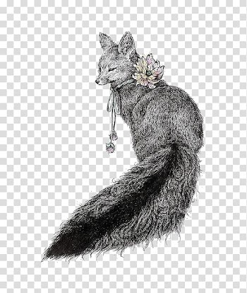Drawing Illustrator Art Illustration, hand-painted black and white fox transparent background PNG clipart