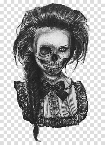 Drawing Line art Halloween Sketch, girl Skull transparent background PNG clipart