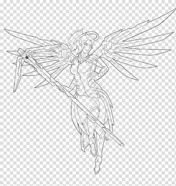 Drawing Mercy Overwatch Art Sketch, Line transparent background PNG clipart