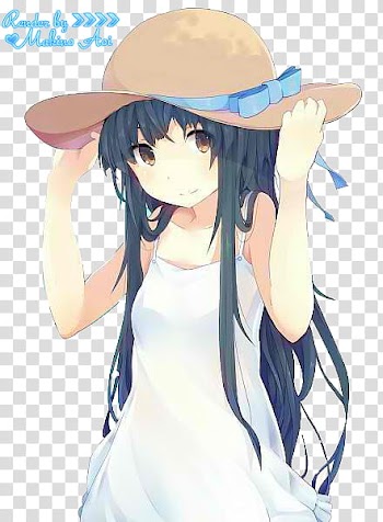 Drawing of a female anime character with a straw hat transparent background PNG clipart