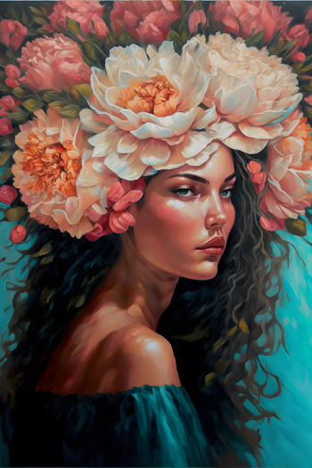 Drawing of an attractive woman with flowers in her head