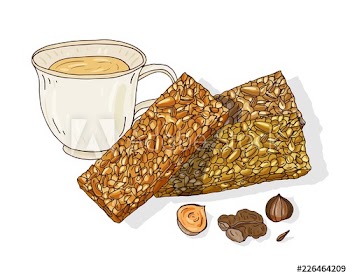 Drawing of Gozinaki and cup of tea