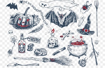 Drawing Royalty-free Illustration - The strange pumpkin bat witch 