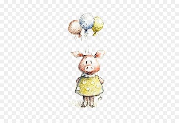 Drawing Watercolor painting Artists portfolio Illustration - Holding balloons pig 