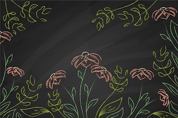 Drawn colourful flowers on blackboard wallpaper Free Vector
