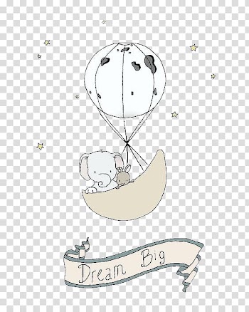 Dream big elephant and rabbit riding on hot air balloon illustration, Elephant Art Drawing Printmaking, Elephant with parachute transparent background PNG clipart