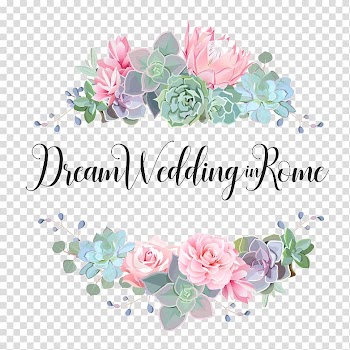 Dream wedding in Rome text, Succulent plant Wedding invitation Watercolor painting Echeveria, Dream Wedding transparent background PNG clipart