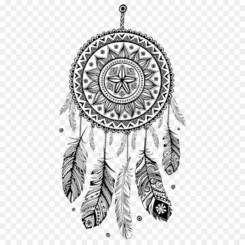 Dreamcatcher Coloring book Mandala Drawing Decal - Black and white feathers Campanula 