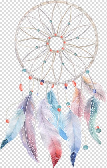 Dreamcatcher Watercolor painting Boho-chic, watercolor feather, beige, blue, and pink dreamcatcher illustration transparent background PNG clipart